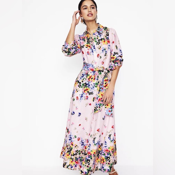 Boden Dresses & Skirts - Boden Clara Linen Maxi Shirt Dress Cluster Floral Print Sz 8 Boho Chic Spring